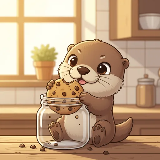 AI-generated example: A baby otter stealing a cookie