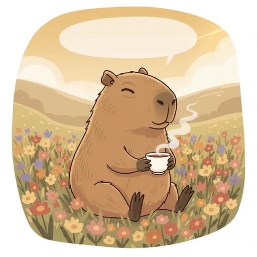 AI-generated example: A capybara sipping tea in a field of flowers