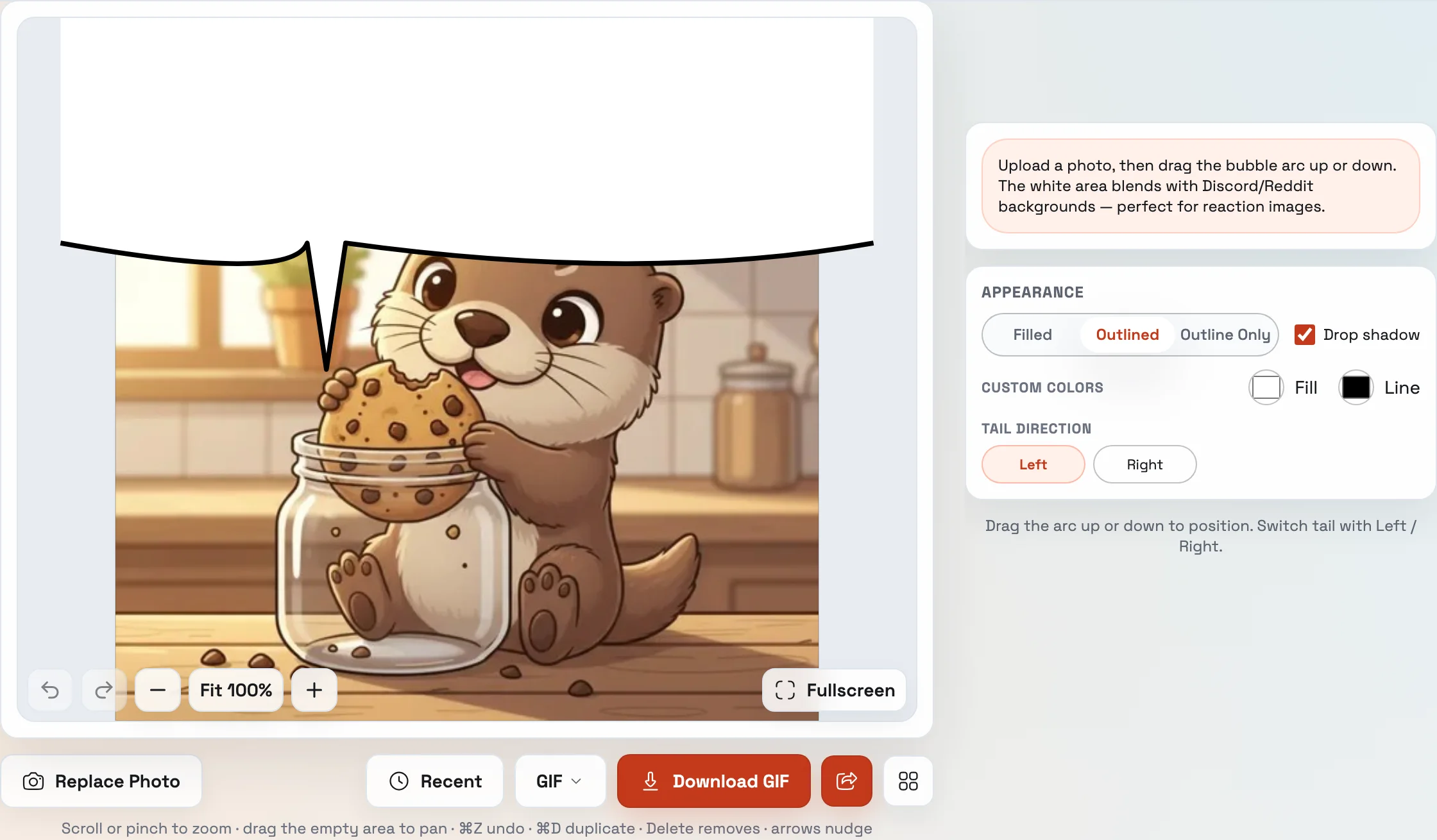 AddSpeechBubble meme generator showing the cropped white speech bubble on a photo, the format Discord and Reddit reaction images use