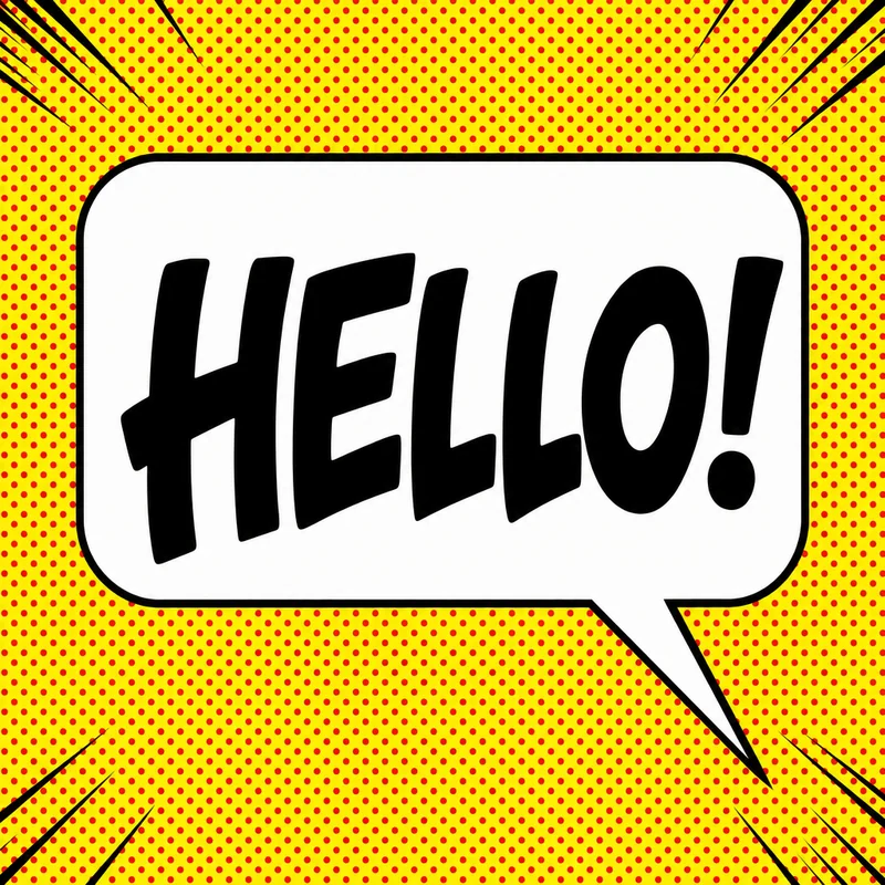 Classic speech bubble — rounded rectangle with triangular tail, the standard comic book dialogue balloon