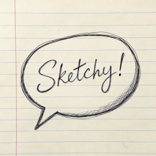 Hand-drawn speech bubble — wobbly sketched outline with double-stroke effect for a casual, organic look