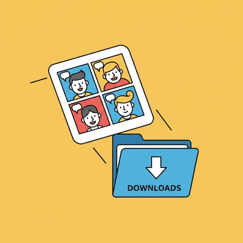 A 4-panel comic strip being downloaded into a downloads folder